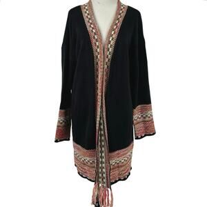 Women Long Sleeve Knit Cardigan Sweater Black Boho Hippie Fall Duster Size XL